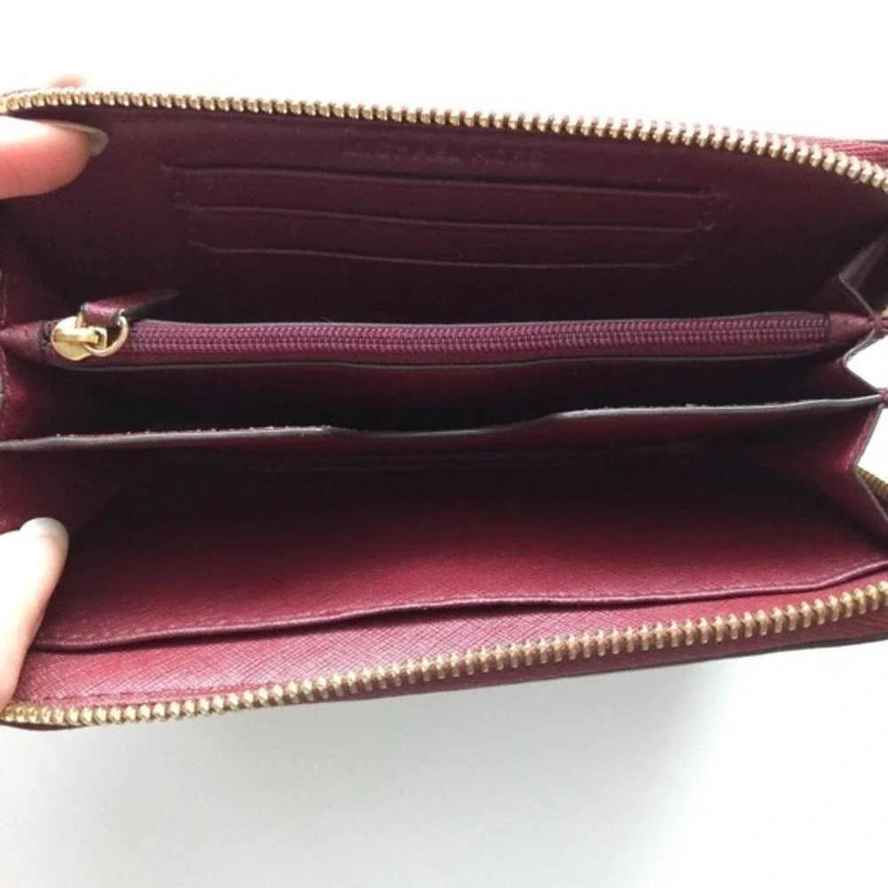 Michael Kors Maroon Red Saffiano Leather Continental‎ Zip Wallet